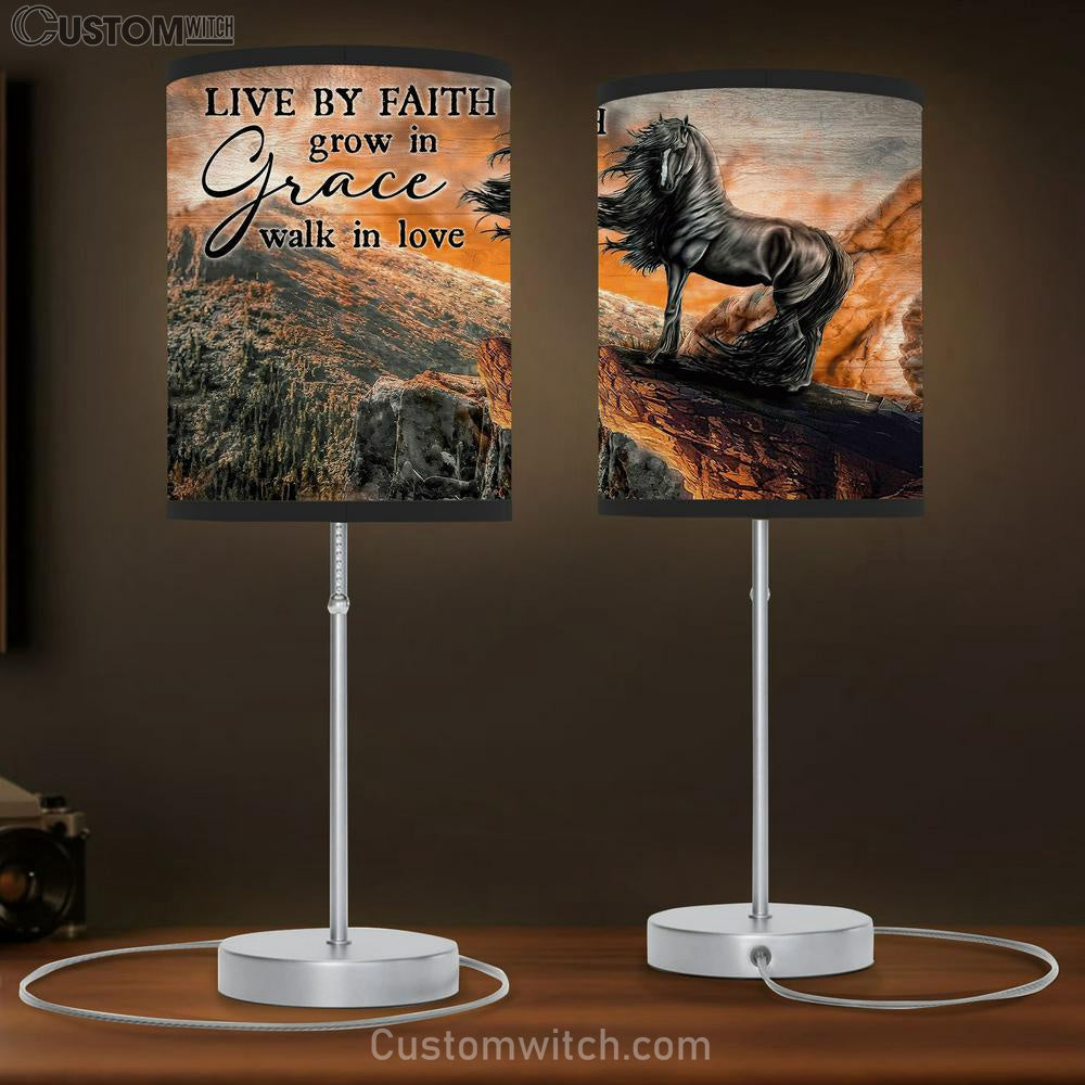 Black Horse Live By Faith, Grow In Grace, Walk In Love Lamp Gift Table Lamp - Christian Lamp Gift - Religious Art