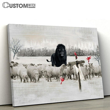 Black Lion, Lamb Farm, Red Cardinal, Cross Wall Art Canvas - Christian Wall Art - Religious Art