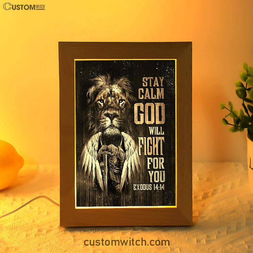 Black Lion Warrior God Will Fight For You Frame Lamp Art - Bible Verse Wooden Lamp - Inspirational Art - Christian Home Decor
