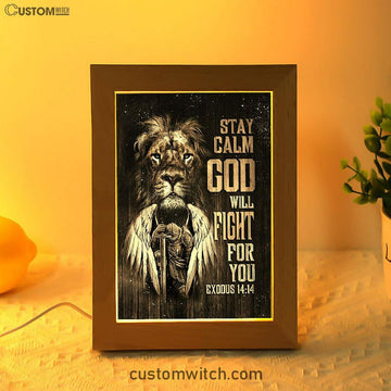 Black Lion Warrior God Will Fight For You Frame Lamp Art - Bible Verse Wooden Lamp - Inspirational Art - Christian Home Decor
