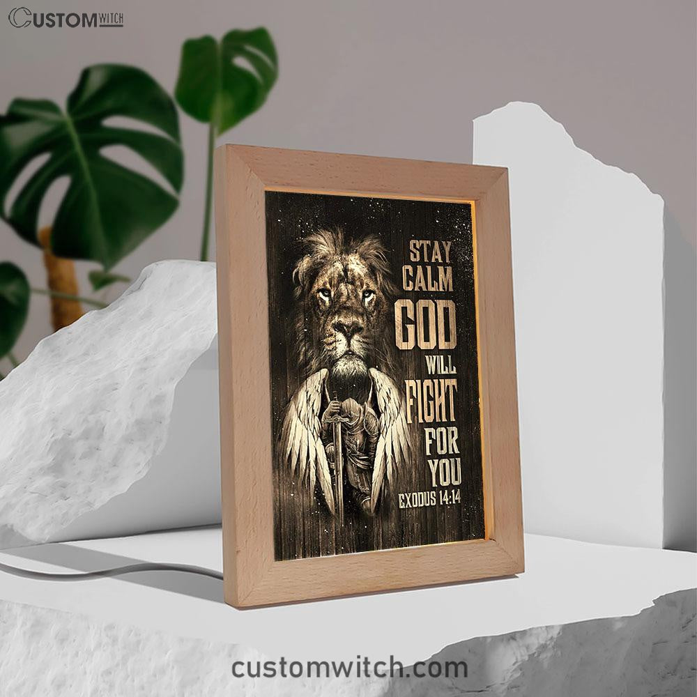 Black Lion Warrior God Will Fight For You Frame Lamp Art - Bible Verse Wooden Lamp - Inspirational Art - Christian Home Decor
