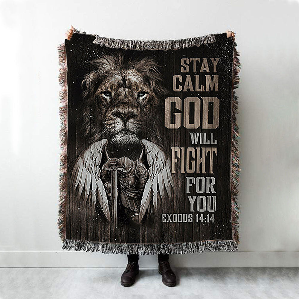 Black Lion Warrior God Will Fight For You Woven Throw Blanket - Bible Verse Woven Blanket Art - Inspirational Art - Christian Home Decor