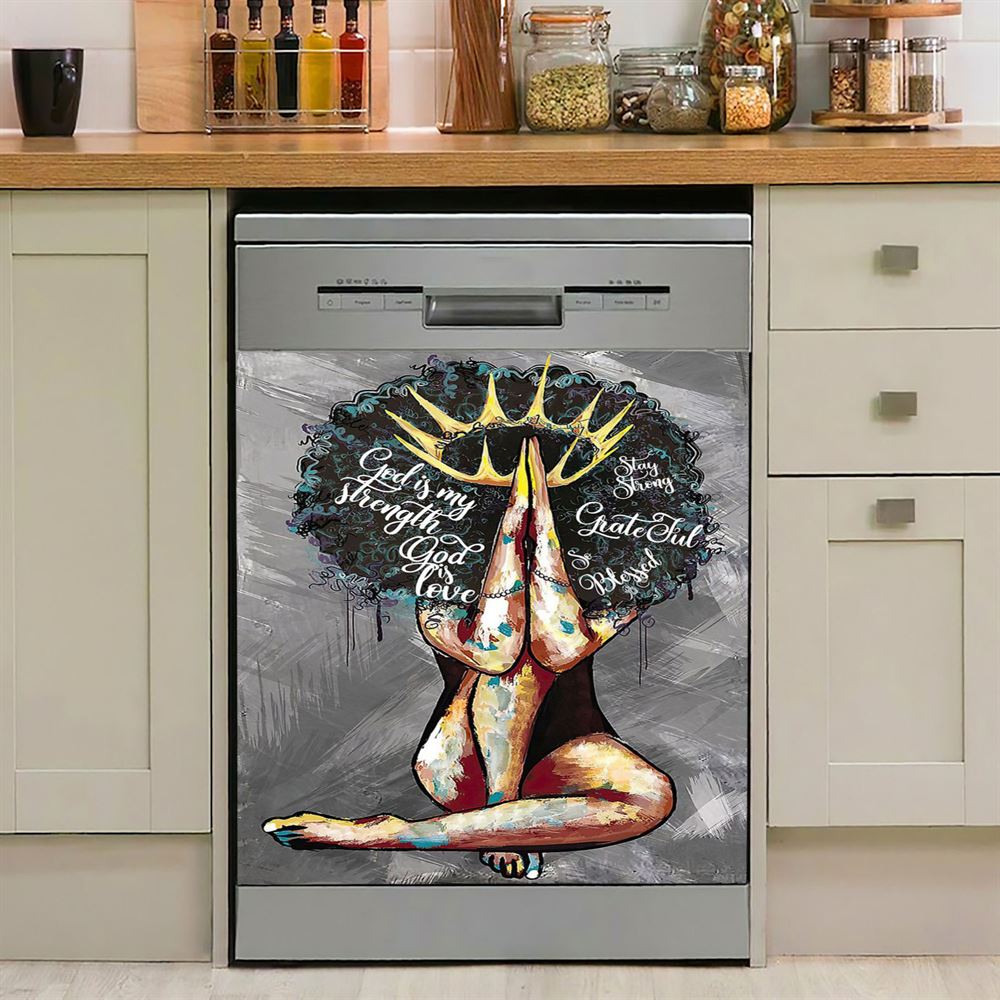 Black Queen African American God Is Love Dishwasher Cover, Christian Dishwasher Magnet Cover, Religious Kitchen Decor