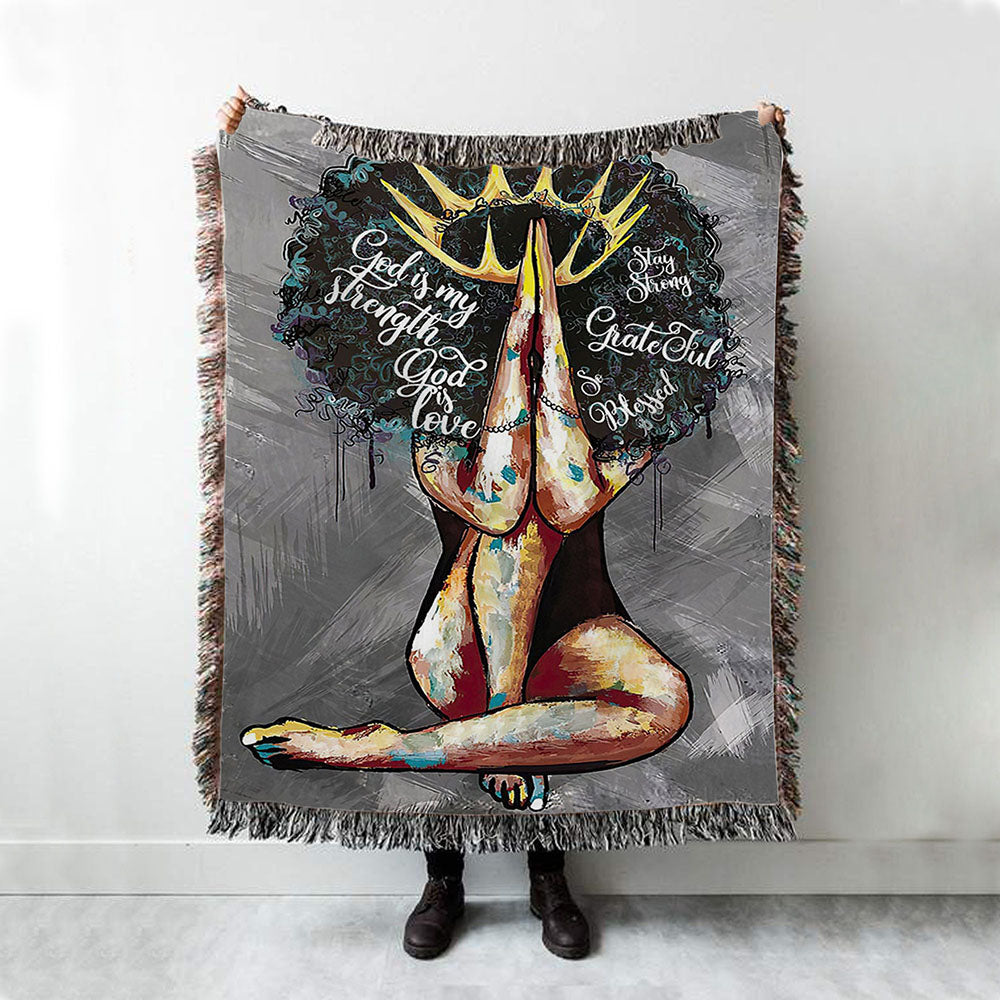 Black Queen African American God Is Love Woven Throw Blanket - Christian Wall Woven Blanket - Religious Woven Blanket Prints