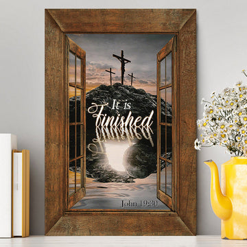 Black Rock Mountain Wooden Cross It Is Finished Canvas Wall Art - Bible Verse Canvas Art - Inspirational Art - Christian Home Decor