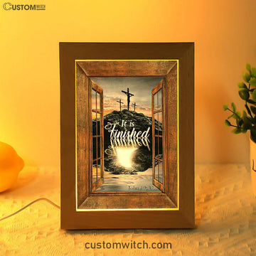 Black Rock Mountain Wooden Cross It Is Finished Frame Lamp Art - Bible Verse Wooden Lamp - Inspirational Art - Christian Home Decor