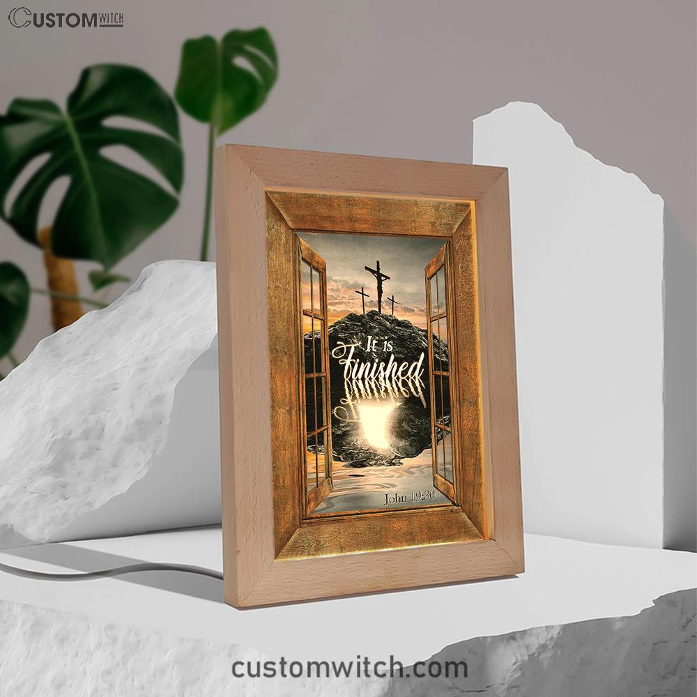 Black Rock Mountain Wooden Cross It Is Finished Frame Lamp Art - Bible Verse Wooden Lamp - Inspirational Art - Christian Home Decor