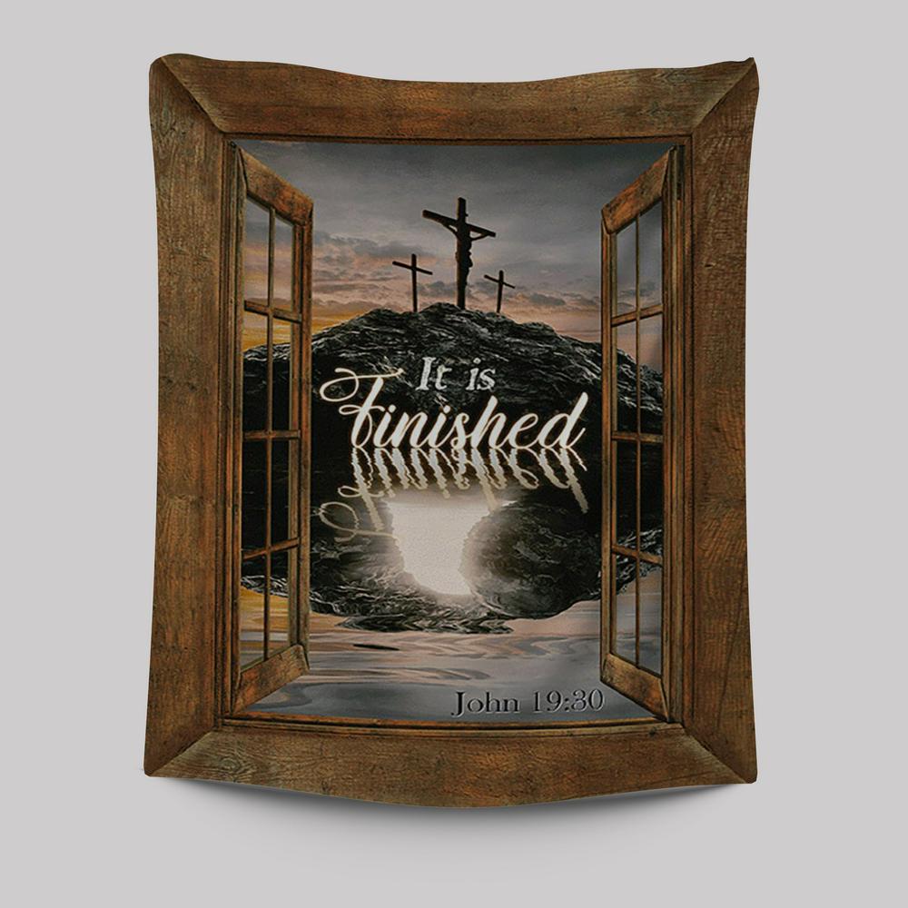Black Rock Mountain Wooden Cross It Is Finished Tapestry Wall Art - Bible Verse Tapestry Art - Inspirational Art -  Christian Indoor Wall Tapestries