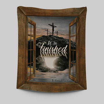 Black Rock Mountain Wooden Cross It Is Finished Tapestry Wall Art - Bible Verse Tapestry Art - Inspirational Art -  Christian Indoor Wall Tapestries