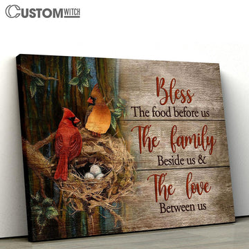 Bless The Food Before Us Cardinal Canvas Wall Art - Bible Verse Canvas - Religious Prints