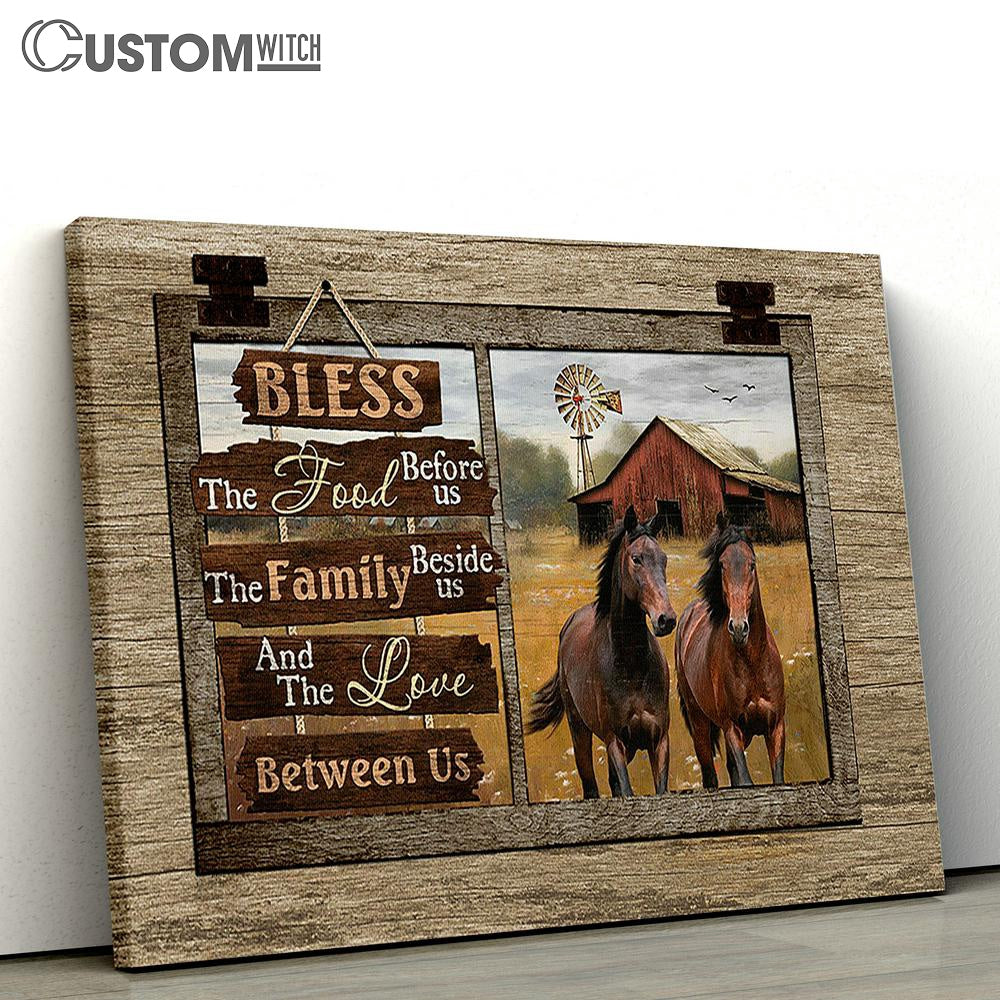 Bless The Food Before Us Horses Meadow Land Windmill Wall Art Canvas - Christian Wall Decor - Gifts For Horse Lovers