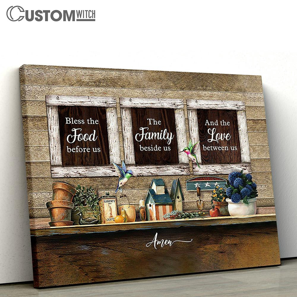 Bless The Food Before Us Kitchen Hummingbird Canvas Prints - Religious Canvas Art - Christian Home Decor