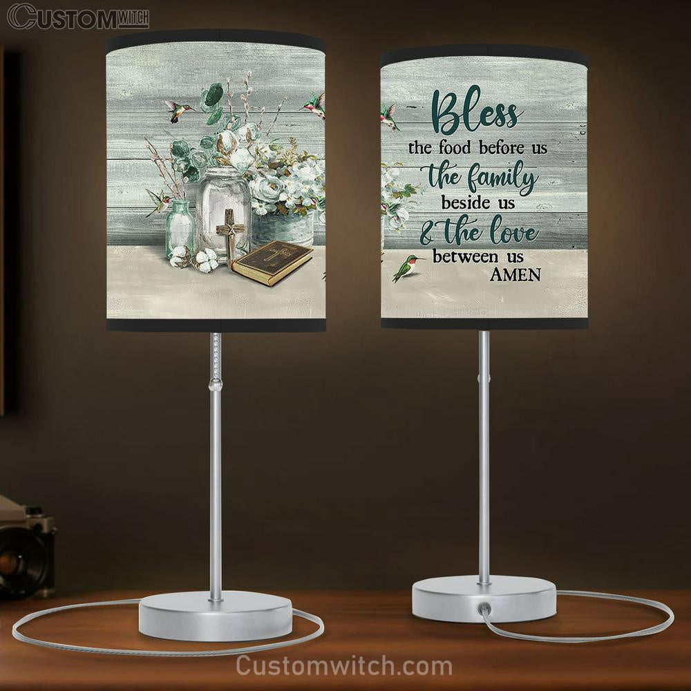 Bless The Food Before Us White Flower Hummingbird Table Lamp Prints - Religious Table Lamp Art - Christian Home Decor