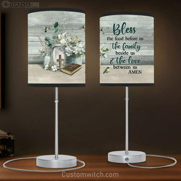 Bless The Food Before Us White Flower Hummingbird Table Lamp Prints - Religious Table Lamp Art - Christian Home Decor