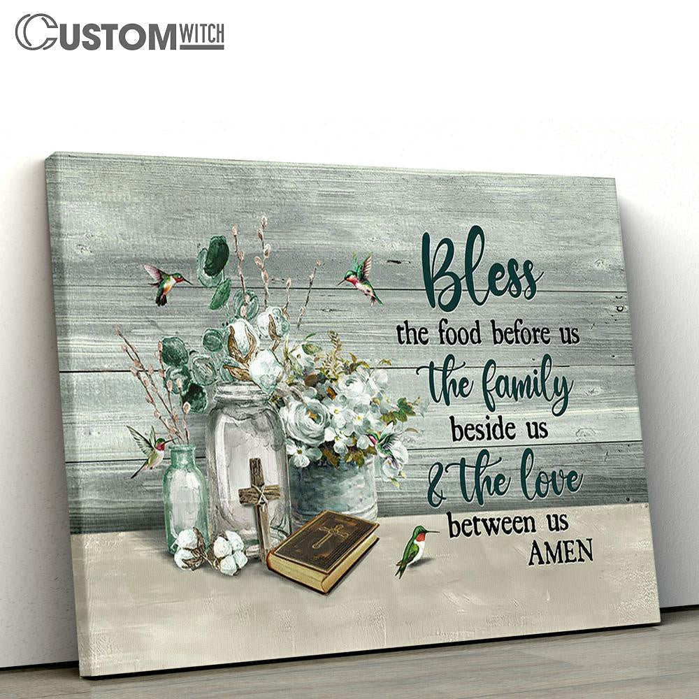 Bless The Food Before Us White Flower Hummingbird Canvas Prints - Religious Canvas Art - Christian Home Decor
