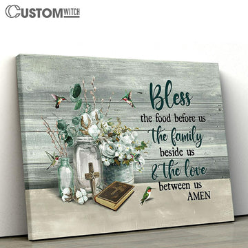 Bless The Food Before Us White Flower Hummingbird Canvas Prints - Religious Canvas Art - Christian Home Decor