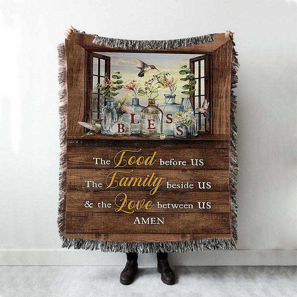 Bless The Love Between Us Hummingbird Gorgeous Jar Window Frame Woven Blanket - Christian Throw Blanket - Religious Home Decor