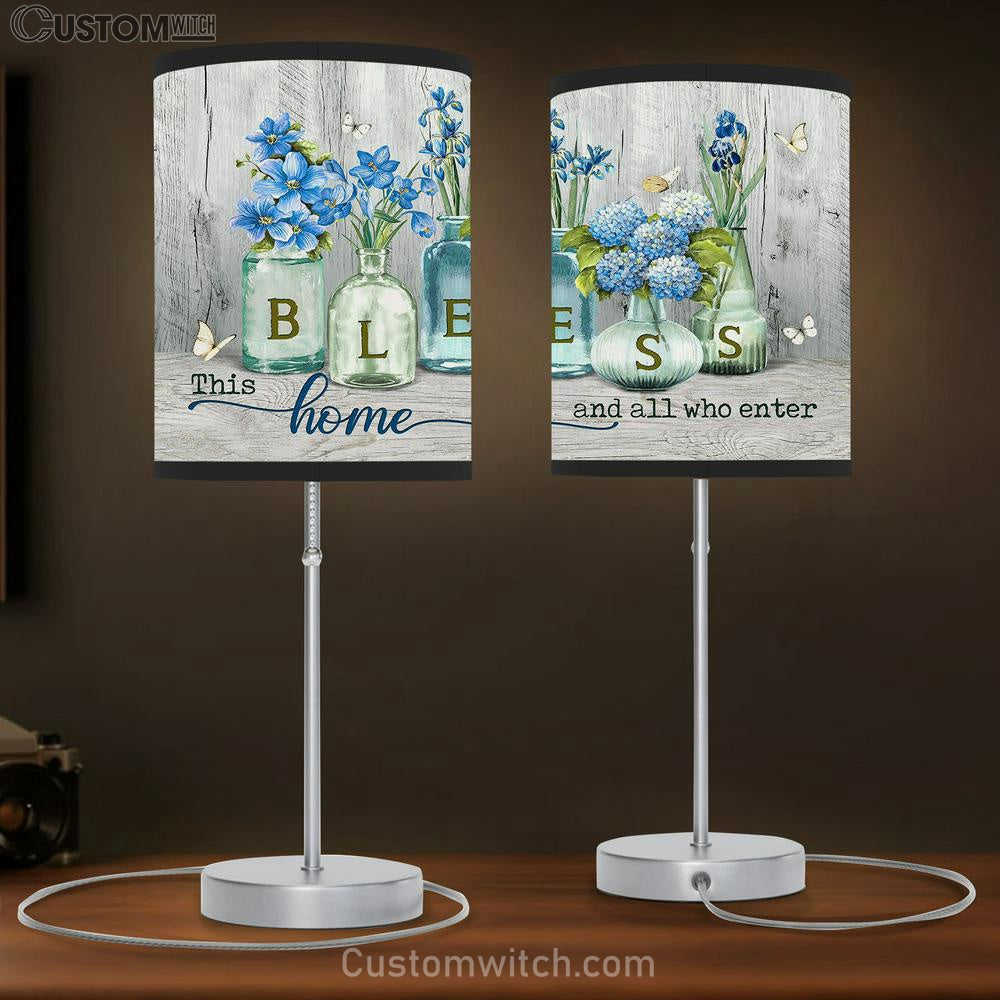 Bless This Home And All Who Enter Hydrangea Lamp Gift Table Lamp - Christian Lamp Gift - Religious Art