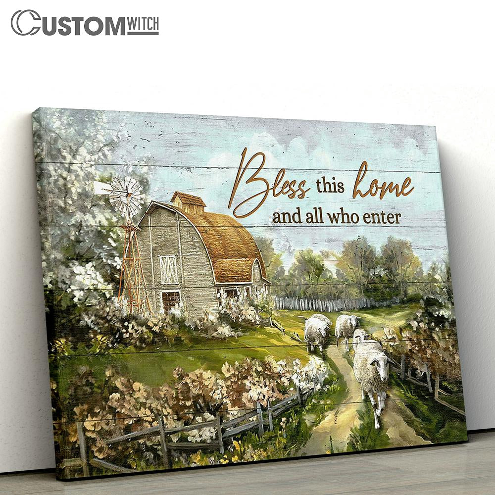 Bless This House Farm Sheep Canvas Wall Art - Bible Verse Canvas - Religious Prints