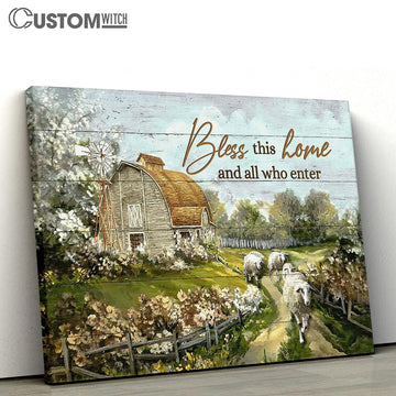 Bless This House Farm Sheep Canvas Wall Art - Bible Verse Canvas - Religious Prints