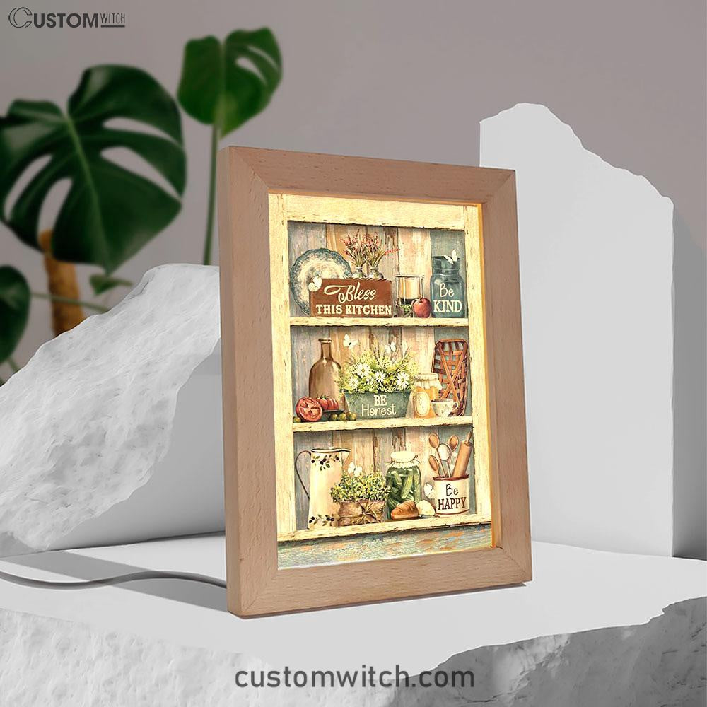 Bless This Kitchen Be Happy Frame Lamp Art - Bible Verse Art - Christian Inspirational Decor