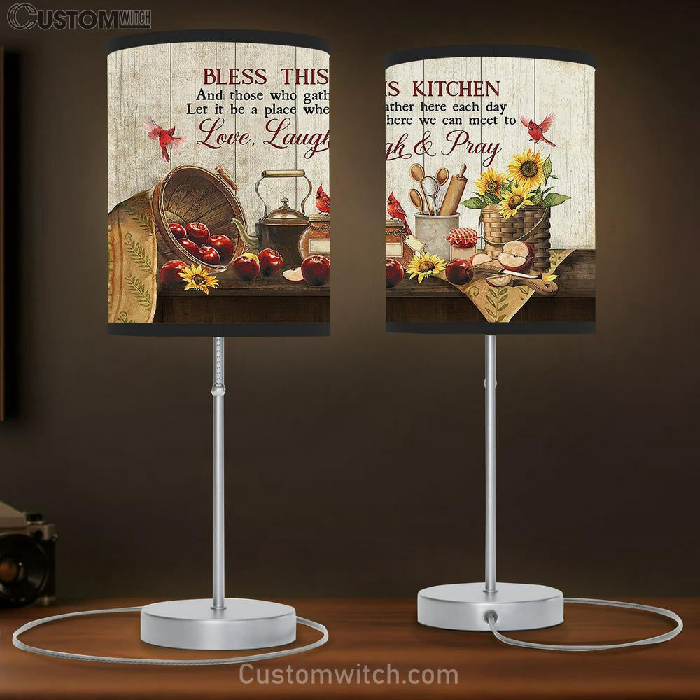 Bless This Kitchen Kitchen Apple Sunflower Red Cardinal Large Table Lamp - Christian Lamp Gift - Bible Verse Table Lamp Art