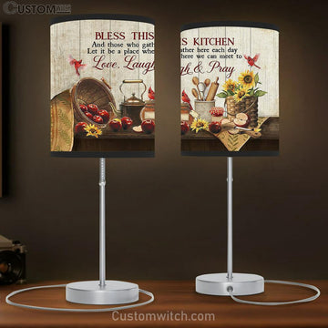 Bless This Kitchen Kitchen Apple Sunflower Red Cardinal Large Table Lamp - Christian Lamp Gift - Bible Verse Table Lamp Art