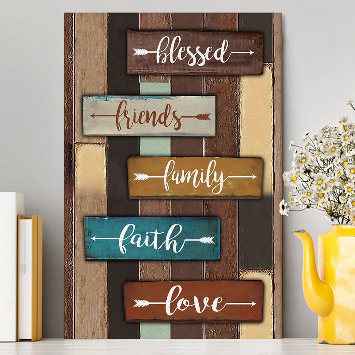 Blessed Friends Family Faith Love Canvas Wall Art - Inspirational Canvas Art - Christian Wall Decor