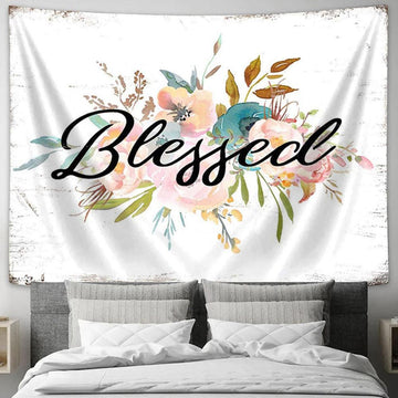 Blessed Tapestry Wall Decor - Christian Wall Art for Church, Living Room, Bedroom, Kitchen