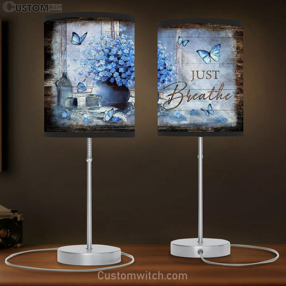 Blue Butterfly Just Breathe Lamp Gift Table Lamp - Christian Lamp Gift - Religious Art