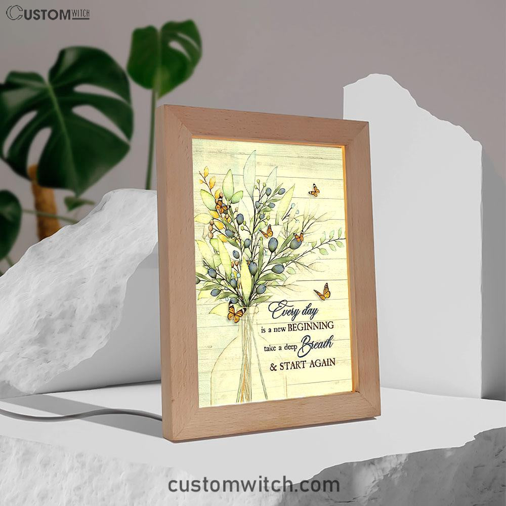 Blue Cranberry Butterfly Every Day Is A New Beginning Frame Lamp Art - Bible Verse Wooden Lamp - Inspirational Art - Christian Home Decor