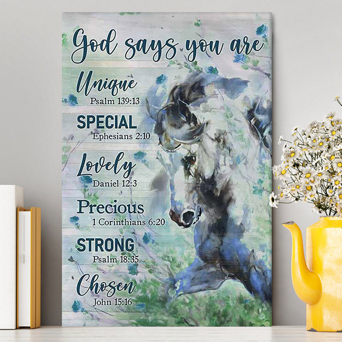 Blue Horse God Says You Are Unique Canvas Wall Art - Bible Verse Canvas Art - Inspirational Art - Christian Home Decor