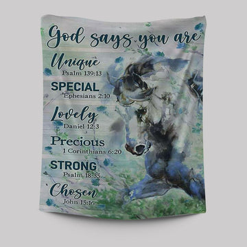 Blue Horse God Says You Are Unique Tapestry Wall Art - Bible Verse Tapestry Art - Inspirational Art -  Christian Indoor Wall Tapestries