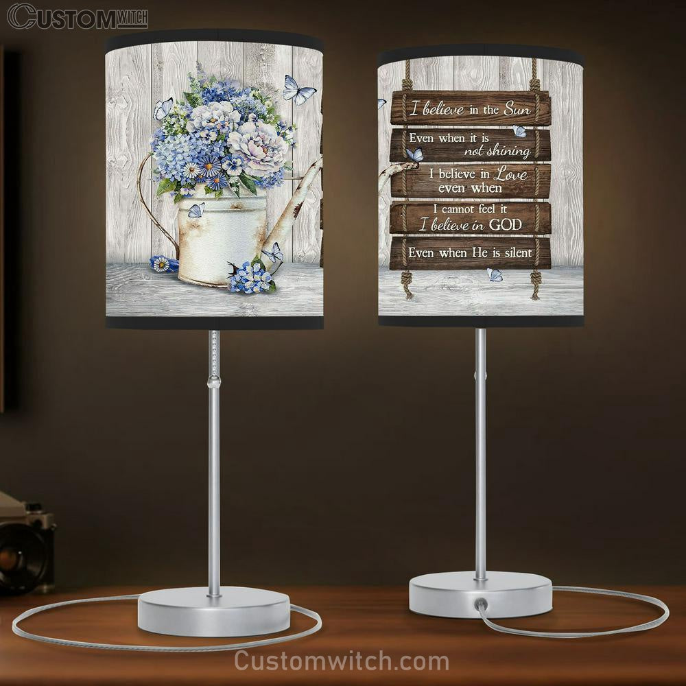 Blue Hydrangea I Believe In The Sun Lamp Gift Table Lamp - Christian Lamp Gift - Religious Art