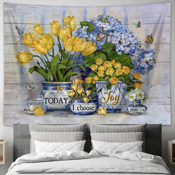 Blue Hydrangea Today I Choose Joy Wall Art Tapestry - Christian Wall Art - Religious Art