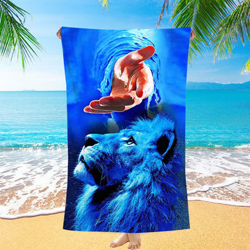 Blue Lion &amp; Jesus Beach Towel - Jesus Beach Towel - Christian Beach Towel