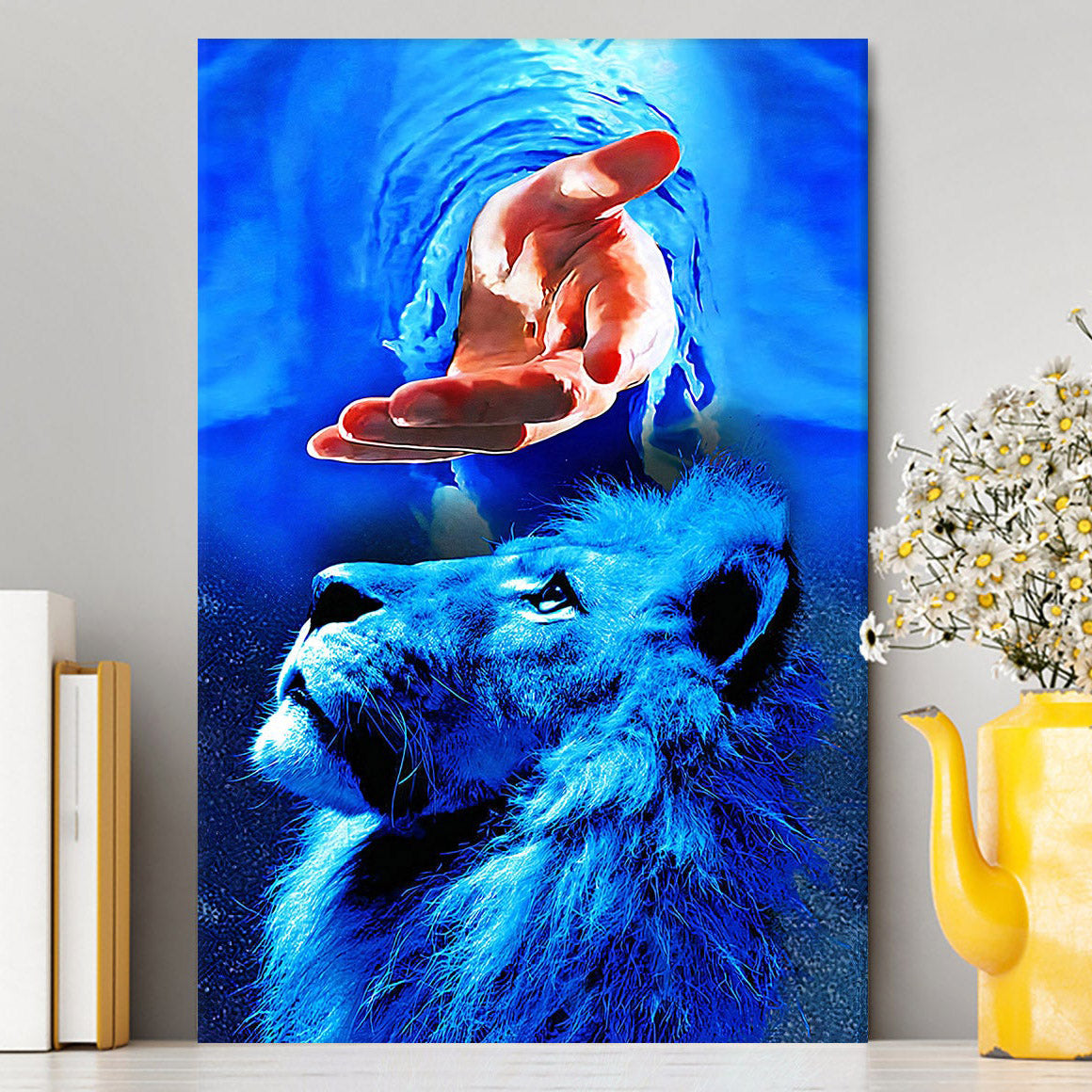 Blue Lion &amp; Jesus Canvas Wall Art - Jesus Canvas Pictures - Christian Canvas Wall Art