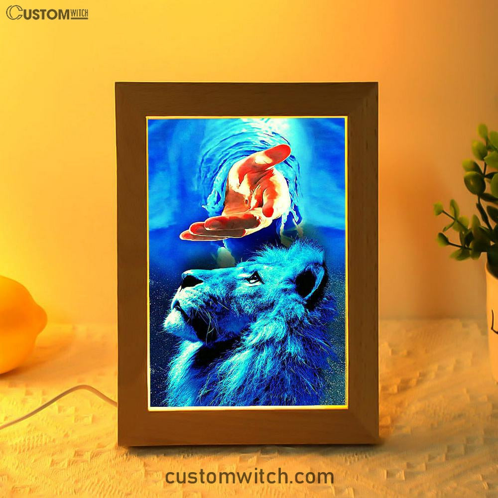 Blue Lion &amp; Jesus Frame Lamp Art - Jesus Frame Lamp Pictures - Christian Night Light