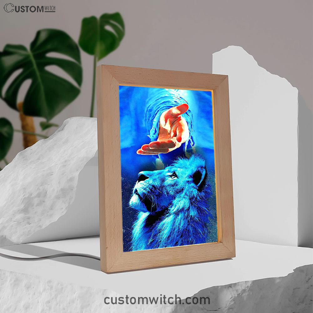 Blue Lion &amp; Jesus Frame Lamp Art - Jesus Frame Lamp Pictures - Christian Night Light