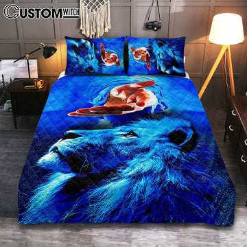 Blue Lion &amp; Jesus Quilt Bedding Set Bedroom - Jesus Quilt Bedding Set Pictures - Christian Quilt Bedding Set Bedroom