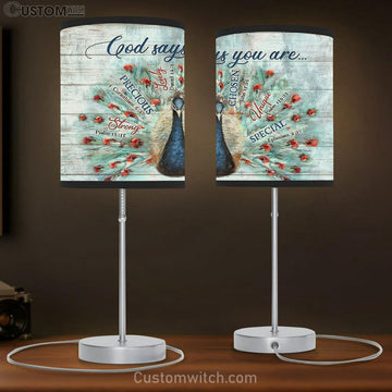 Blue Peacock God Says You Are Lamp Gift Table Lamp - Christian Lamp Gift - Religious Art