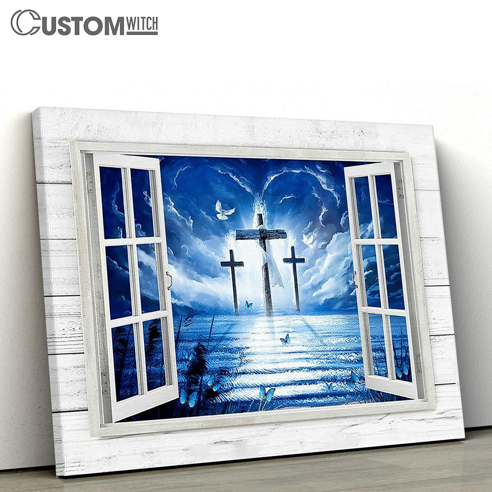 Blue Sky The Three Crosses Door To The Heaven Canvas Wall Art - Bible Verse Canvas - Religious Prints
