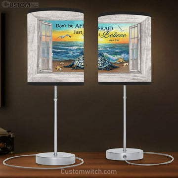 Blue Turtle Don&#39;t Be Afraid, Just Believe Lamp Gift Table Lamp - Christian Lamp Gift - Religious Art