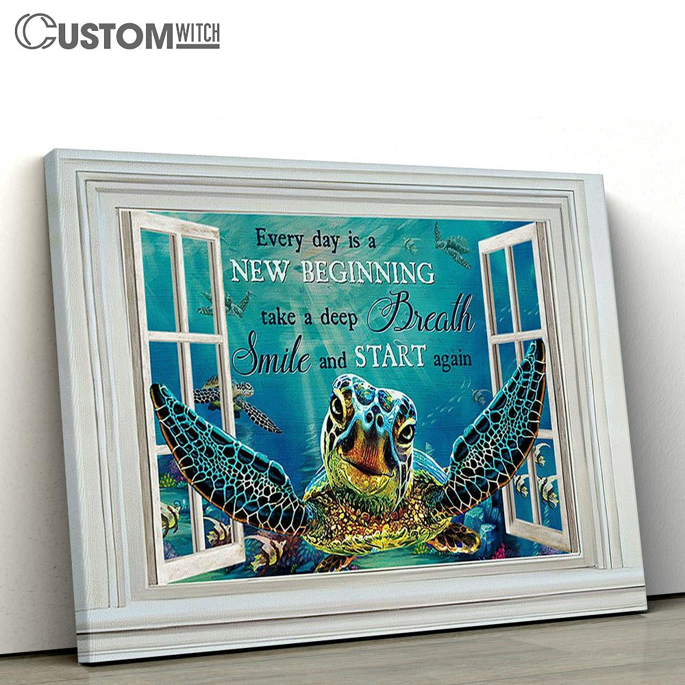 Blue Turtle Every Day Is A New Beginning Wall Art Canvas - Christian Wall Art - Religious Art