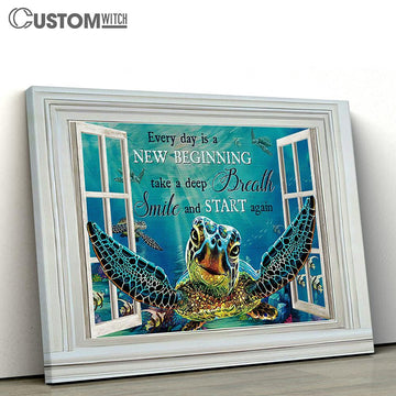 Blue Turtle Every Day Is A New Beginning Wall Art Canvas - Christian Wall Art - Religious Art