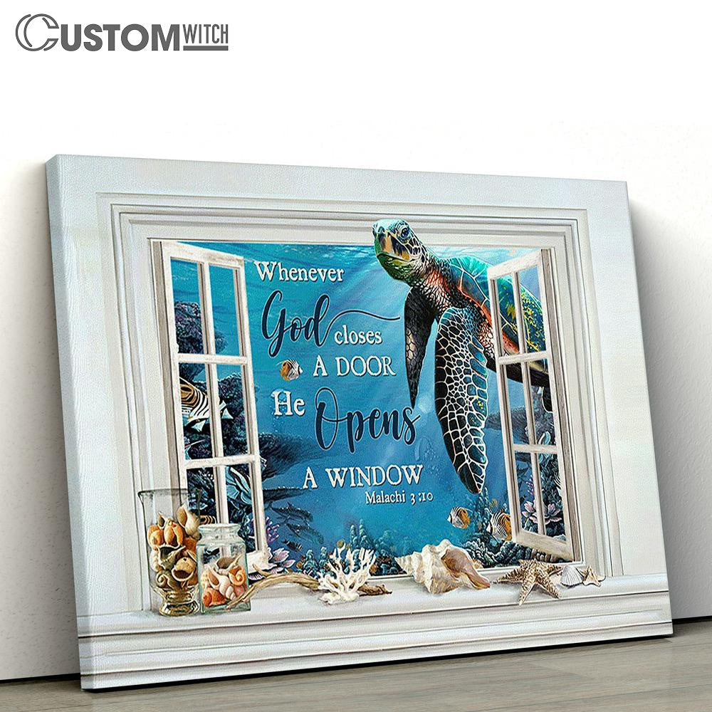 Blue Turtle He Opens A Window Wall Art Canvas - Christian Wall Art - Religious Art