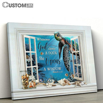 Blue Turtle He Opens A Window Wall Art Canvas - Christian Wall Art - Religious Art