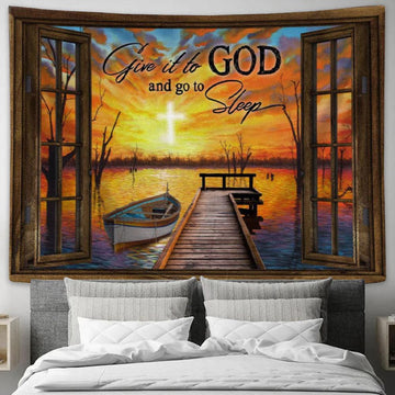 Boat Sunset - Give It To God And Go To Sleep Tapestry Wall Art Print - Christian Wall Decor