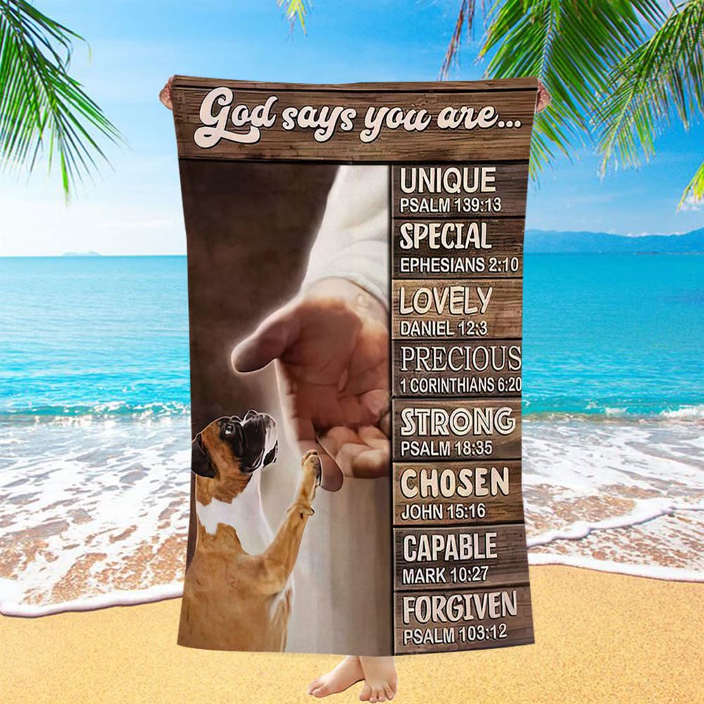 Boxer Boxer Jesus Hand God Says You Are Beach Towel - Christian Beach Towel - Religious Beach Towel
