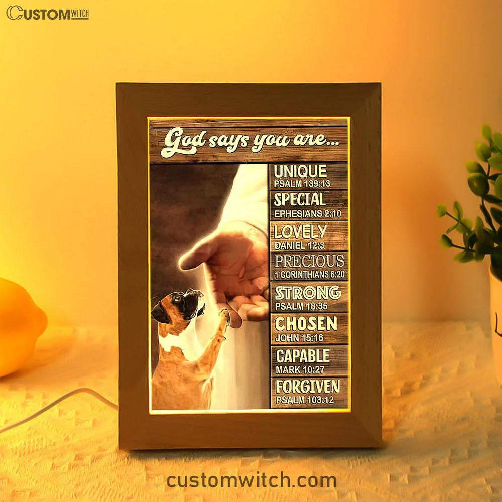 Boxer Boxer Jesus Hand God Says You Are Frame Lamp - Christian Art - Religious Home Decor